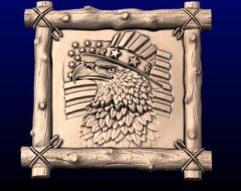 Patriotic bald eagle American Flag for CNC or 3D Printer. STL file for Aspire, CarveCo, Artcam and other 3d software