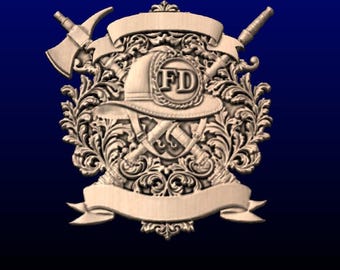Customizable Vintage Firefighter Plaque with 2 banners. STL file for Aspire, CarveCo, Artcam and other 3d software
