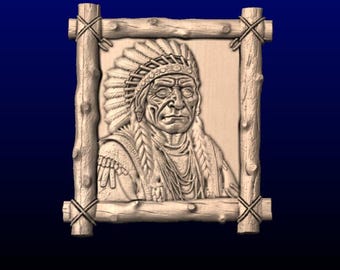 Indian Chief portrait for CNC or 3D Printer. STL file for Aspire, CarveCo, Artcam and other 3d software