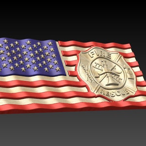 Wavy American Flag w / Feuerwehr Malteserkreuz, Wavy Flag .STL Datei für Aspire, CarveCo, Artcam und andere 3D Software