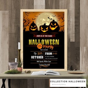 Póster Premium HALLOWEEN PARTY - Calabazas Aterradoras, Póster Gótico, Paisaje Nocturno, Luna Llena, Decoración de Halloween, En 6 Formatos
