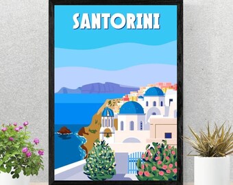 SANTORINI Vintage Premium Poster, Santorini Archipelago, Cyclades Islands, South Aegean Sea in Greece, In 5 Formats: A4, A3, A2, A1, A0