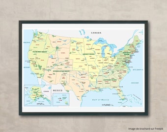 National Parks Map Poster UNITED STATES Premium, USA Poster, Map Poster, Colorful Illustration, Printed Poster, Size: 60x90 cm / 24x36″