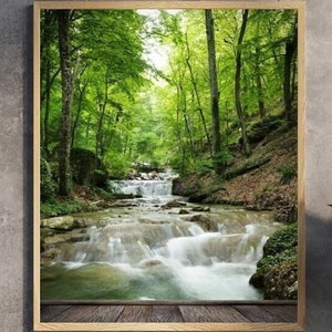 Póster BOSQUE, RÍO y NATURALEZA Premium, Póster de Paisaje, Decoración Zen y Relajación, Decoración del Hogar u Oficina, En 6 Formatos
