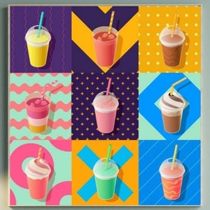 Pôster de impressão de café premium, ilustração de café, pausa para café, xícaras de café para viagem, arte de parede quadrada e colorida, presente para amantes de café