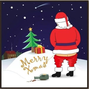 Póster impreso de humor navideño: Papá Noel te desea una "Feliz Navidad", arte de pared, póster divertido, decoración navideña de fin de año