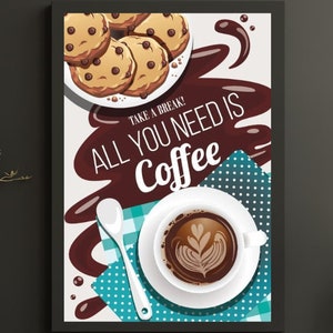 Poster stampato di caffè, espresso, biscotti, poster motivazionale, poster positivo, frasi, ispirazioni, affermazioni, decorazione murale