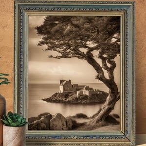 Cartel Digital Paisaje Sépia, Póster de Naturaleza, Arte Murales, Impresión de Océano, Decoración Marina y Pesca, Formato A2: 42 x 59,4 cm