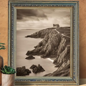 Cartel Digital Paisaje Sépia, Póster de Naturaleza, Arte Murales, Impresión de Océano, Decoración Marina y Pesca, Formato A2: 42 x 59,4 cm