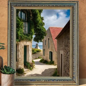 Cartel digital pueblo costero pintoresco, poster viaje, decoración de pared, arte mural marina, decoración costa, Formato A2: 42 x 59,4 cm