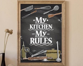 Premium KITCHEN Poster &quot;My Kitchen, My Rules&quot;, Vintage Style Illustration, Wall Art, Kitchen Decoration, Cook Gift, Format: 27x35cm / 11x14″