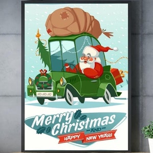 Póster Premium “Feliz Navidad y Próspero Año Nuevo”, Estilo Vintage, Fiestas de Fin de Año, Papá Noel, Póster de Navidad, en 2 Formatos