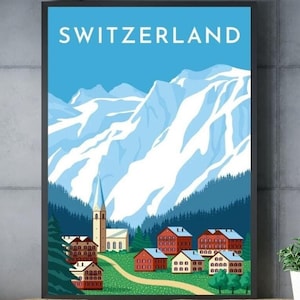 Poster Premium SWISS Print, poster naturalistico, illustrazione da parete, decorazione, stampa paesaggistica, prato, valle, decorazione per casa/ufficio
