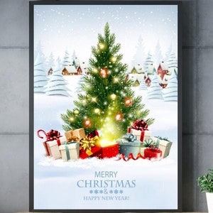 Póster NAVIDAD "Feliz Navidad y Próspero Año Nuevo" Premium, Póster Navideño, Celebraciones de Fin de Año, Póster Árbol de Navidad