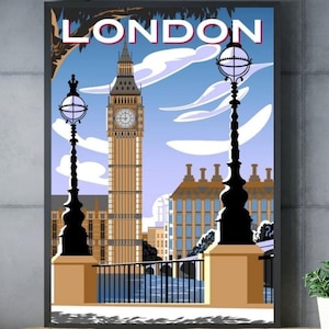 Affiche Imprimée LONDRES Prémium, Poster Rétro, Art Mural Illustration, Impression Capitale Angleterre, Décoration de la Maison et du Bureau