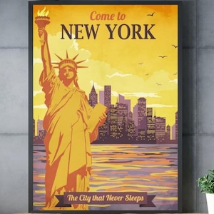 NEW YORK Poster Premium, America, Poster "Come on New York", Statua della Libertà, Poster USA, Poster della città, Disponibile in 5 dimensioni