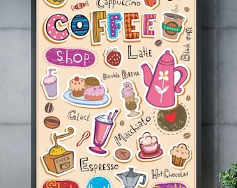 Large Coffee Print, Drink Poster, Modern Kitchen Decor, Retro Poster, Pop Art, Kitchen Art, Illustration, Coffee Lover