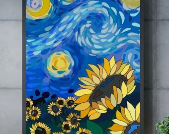 Premium Art Poster, Artistic Print of Impressionist Nature, Art Poster, Sunflowers, Available in 4 Formats
