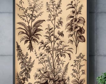 Sepia Flower Digital Poster, Wall Art, Country Decoration, Floral Poster, Retro Print, Bohemian Decoration, A2 Format: 42 x 59.4cm