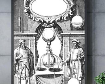 Póster impreso de alquimia en blanco y negro, Arte medieval, Grabado oculto, Póster esotérico, Impresión de arte antiguo, Ilustración gótica