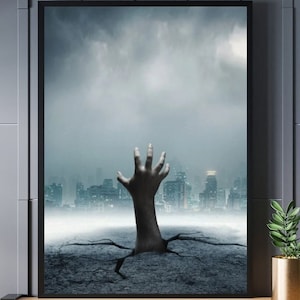 Póster HORROR Premium, Mano emergiendo del suelo, Decoración de terror, Póster gótico, Arte de pared, Decoración de Halloween, En 6 formatos