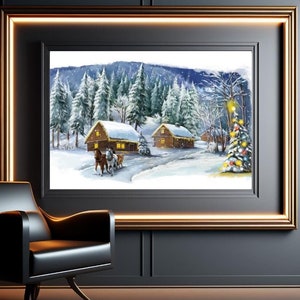 Póster NAVIDAD Premium, Vacaciones de fin de año, Invierno, Paisaje Nevado, Montaña, Chalet, Árbol de Navidad, Póster Navideño, 4 Formatos