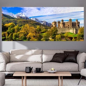 Medieval Landscape Print Poster, Middle Ages Wall Art, Castle Poster, History Illustration, Antique Print, Size: 25x60 cm / 10x24″