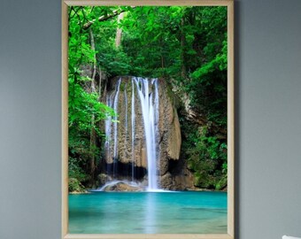 NATURE Poster - Premium Forest and Waterfall, Blue Lagoon, Zen & Relaxation Decoration, Home or Office Decoration, Available in 7 Formats
