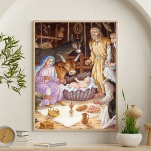 Cartel Cristiano Premium, Ilustración Cristiana, Cartel de Jesús, Nacimiento de Jesús, María y José, Cartel de Jesús, Navidad, En 4 Formatos