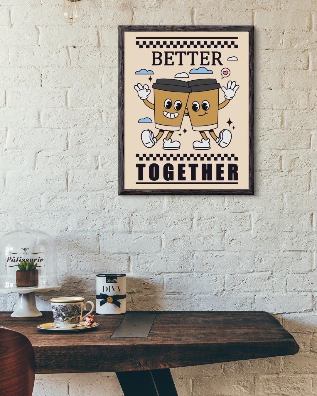 Premium “BETTER TOGETHER” COFFEE Poster, Vintage/Retro Style Humor Illustration, Cool Poster, Bar/Office/Kitchen Decoration, In 12 Formats