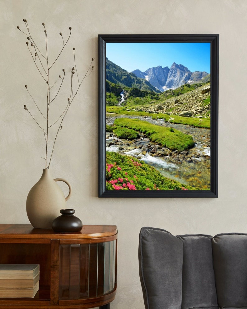 MOUNTAIN Printed Poster: Greenery and Premium Stream, Zen & Relaxation ...