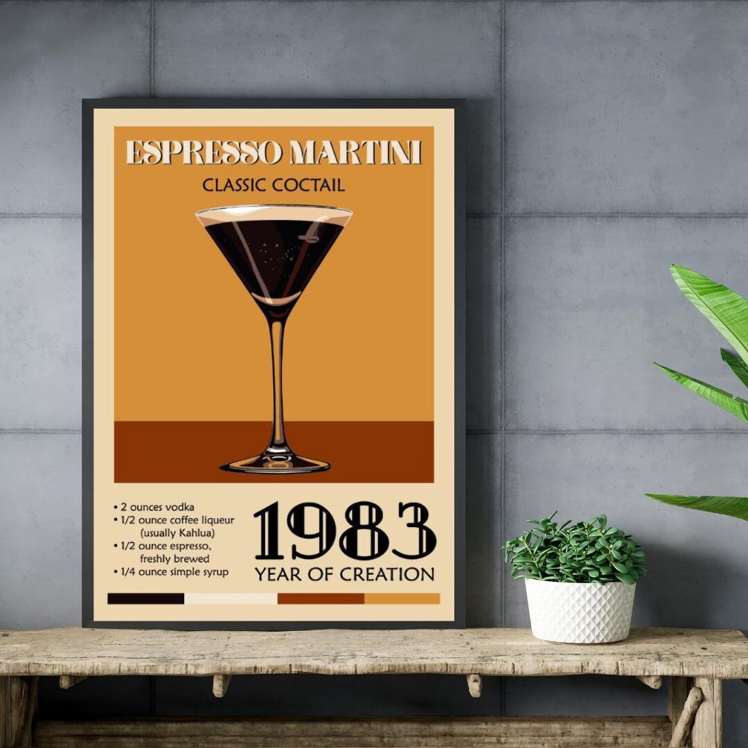 Espresso martini print, martini posters, espresso martini art print, city print martini glass, dirty martini art print, martini recipe