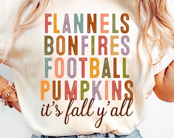 It's Fall Y'all PNG, Flannels Bonfires Football Pumpkins, Grunge Fall png, Herbst png, Herbst png, Retro Herbst Sublimation, Thanksgiving png