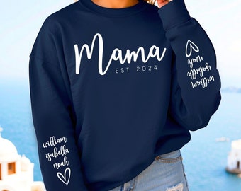 Mama EST 2024 SVG PNG, Font Included, Personalize Names on Sleeve, Mama Est. 2024 Shirt, Mama Svg, Mom Svg, New Mom Svg, Mom Life Svg Png