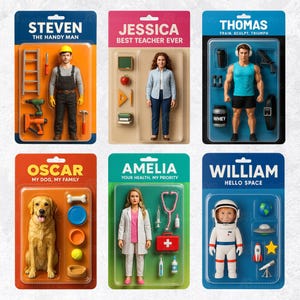 Spersonalizowany portret figurki akcji ze zdjęcia, spersonalizowany portret w pudełku na zabawki, cyfrowa sztuka w stylu figurki akcji, zabawny prezent cyfrowy dla niego i dla niej