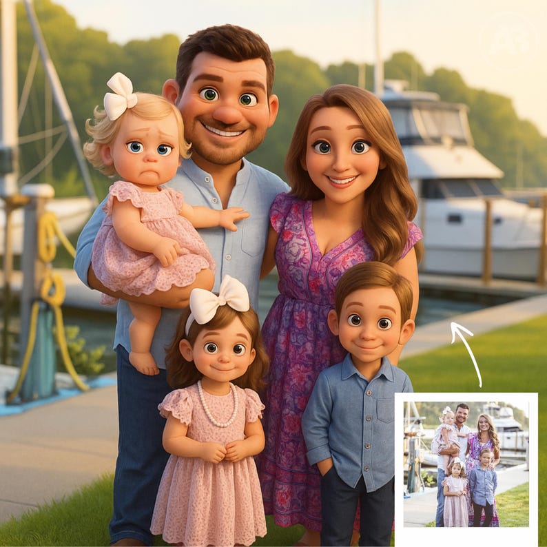 Pixar Style Portrait from Photo, Cartoon Couple, Become a Pixar Character, Cartoon from photo, Family Portrait, 3D portrait, Cartoon Drawing image 1