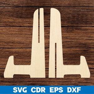 Op de afbeelding: Een houten standaard met twee verticale steunen en een basis. De standaard is ontworpen om een boek of ander object rechtop te houden.