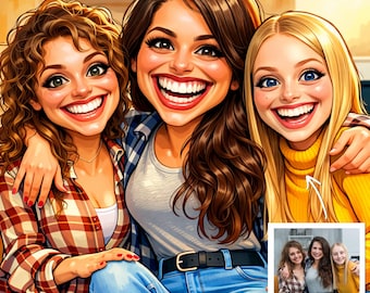 Custom Caricature Portrait from Photo, Personalized Cartoon Portrait, Family Caricature, Funny Couple Portrait, Digital Portrait Gift