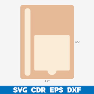May include: A beige card template with a cut-out rectangle in the center. The template measures 6.5 inches by 4.7 inches.