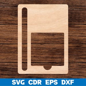 May include: A wooden cutout of a simple phone with a slot for a sim card. The cutout is a light brown color and has a smooth finish.