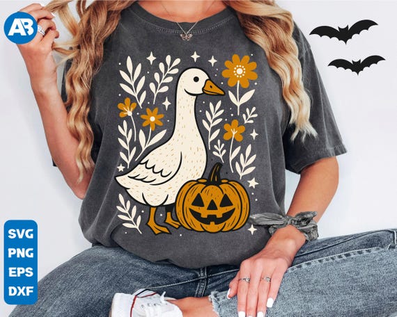 Halloween Goose Png, Halloween Silly Goose floral boho, Funny Halloween Goose Png, Funny Fall Png, Autumn Png, Pumpkin Goose Shirt Png