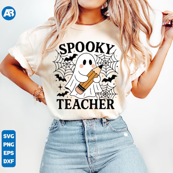 Spooky Teacher Png, Halloween Teacher Png, Halloween Teacher Shirt Design, Trick or Teach Png, Cute Ghost Png, Fall Png, Spooky Vibes Png