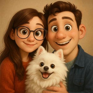 Portret in Pixar-stijl van foto, cartoonkoppel, word een Pixar-personage, cartoon van foto, familieportret, 3D-portret, cartoontekening