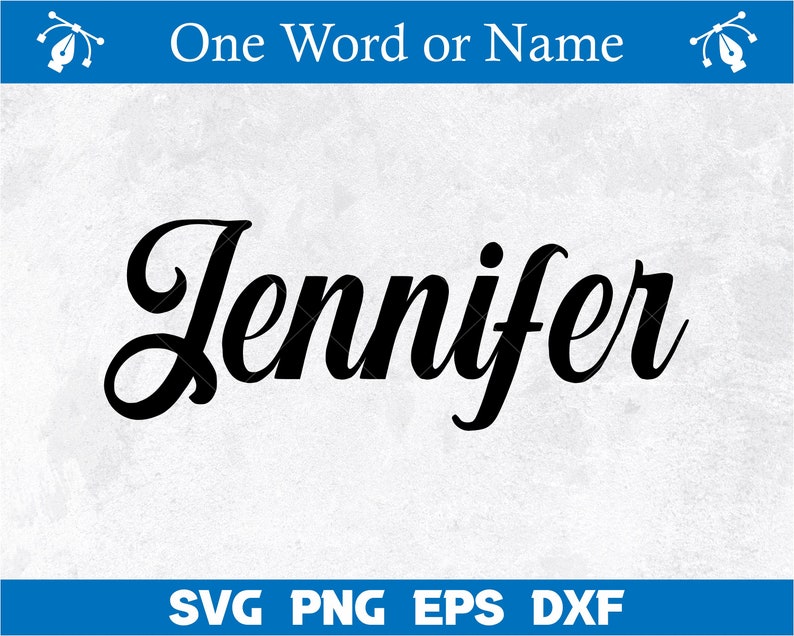 May include: A black and white image of the name Jennifer written in a cursive font.