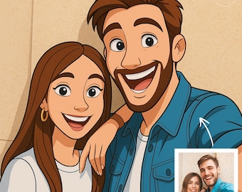 Custom Disney Style Portrait, cartoon from photo, cartoon drawing, family portrait, Family cartoon photo, Couple portrait, Portrait Drawing