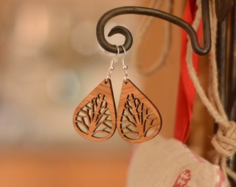 Boucles d'oreilles artisanales en bois et argent - modèle G-Arbre