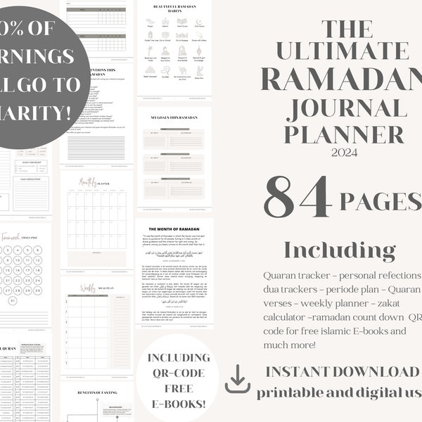 Islamic Ramadan Planner 2024 | Downloadable Digital PDF | 84 Pages with QR Code Free Islamic E-Books | A4 Printable Muslim Daily Planner