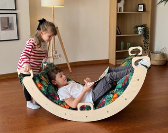 Altalena ad arco da arrampicata in legno per neonati, bambini piccoli e bambini (con opzioni di cuscino)