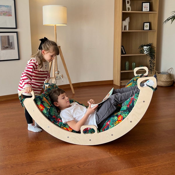 Columpio de madera con arco para trepar para bebés, niños pequeños y niños (con opciones de almohadas)