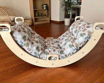 Balançoire d'escalade à bascule avec oreiller design Bonheur dans la nature pour tout-petit, toboggan d'escalade pour jouet d'arche
